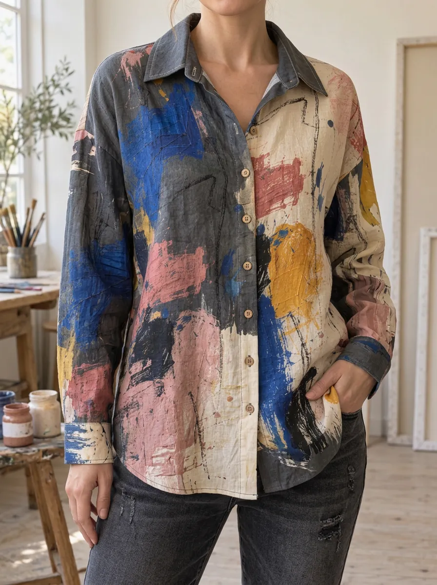 Women's Painterly Abstract Art Lover Brushstroke Shirt