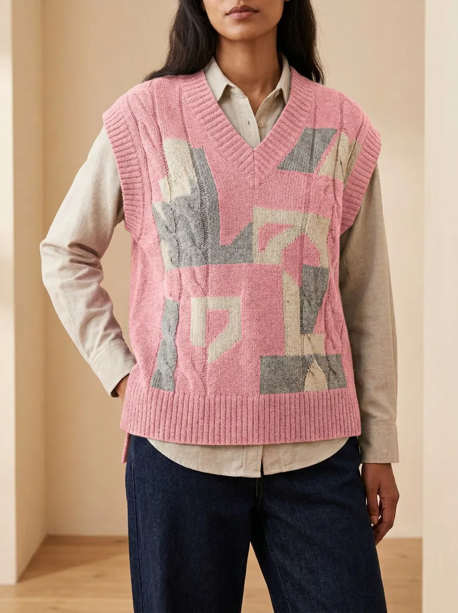 Geometric Cable Sweater Vest