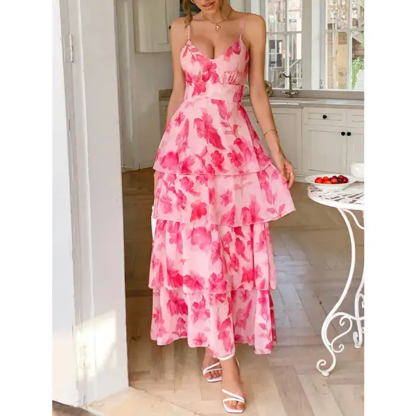 Floral Print Layered Maxi Cami Dress