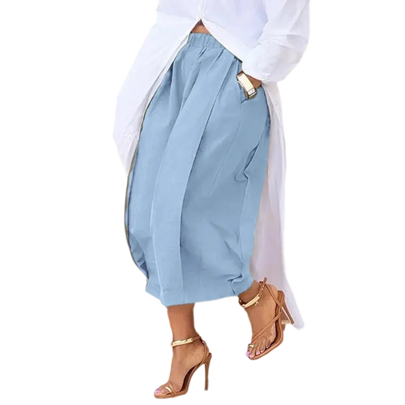 Women's Loose Multicolor Cropped&Long Trousers 100% Cotton Soft Summer&Autumn/Winter Comfortable Breathable Fabric Elastic Waistband Lantern Pants with Pockets Casual Style Bottoms Outfit Soft