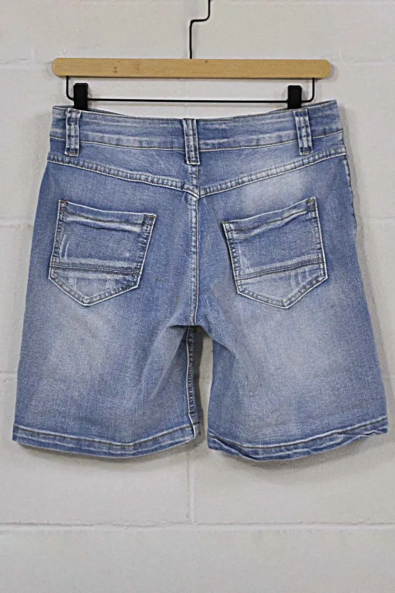 Zip Fly Ripped Denim Shorts Without Belt