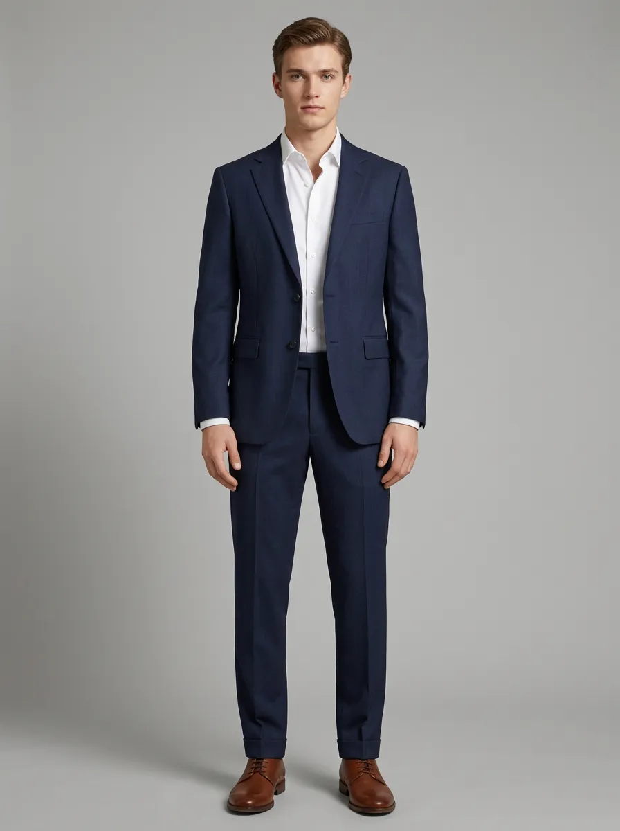 Men's Navy Blue Formal Business Tailored Suit Set