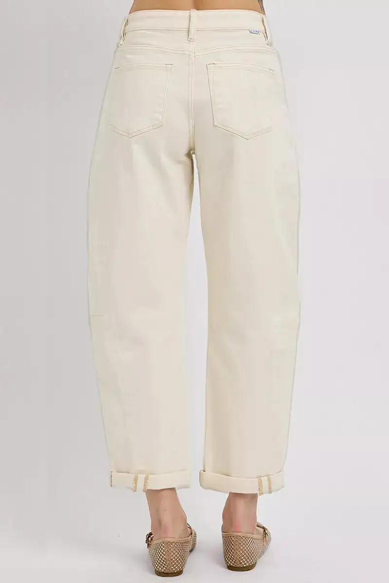 High Rise Cuffed Hem Relaxed Wide Leg Jeans