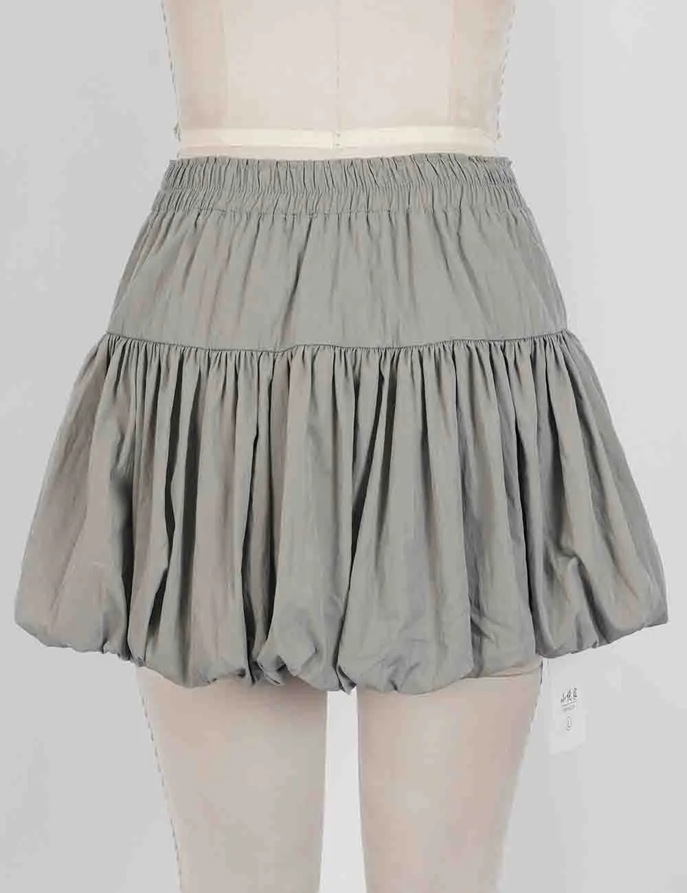 Solid Color Bubble Hem Bow Elastic Waist Mini Skirt