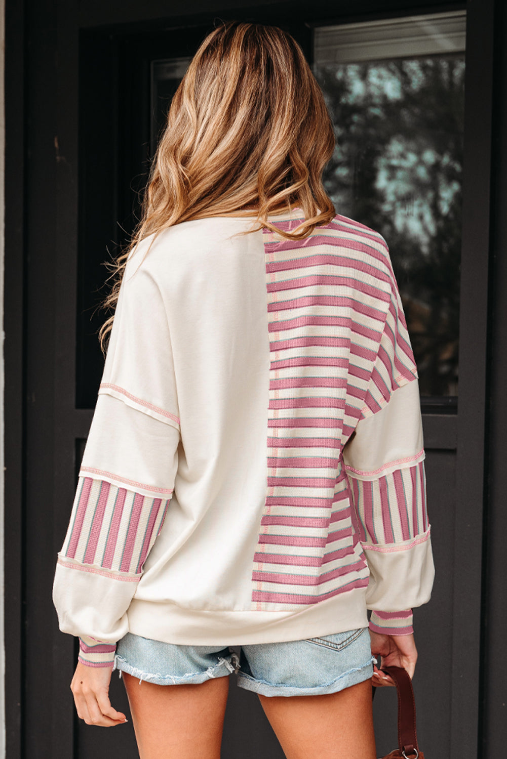 Women's Striped Colorblock Oversized Fit Pullover Top