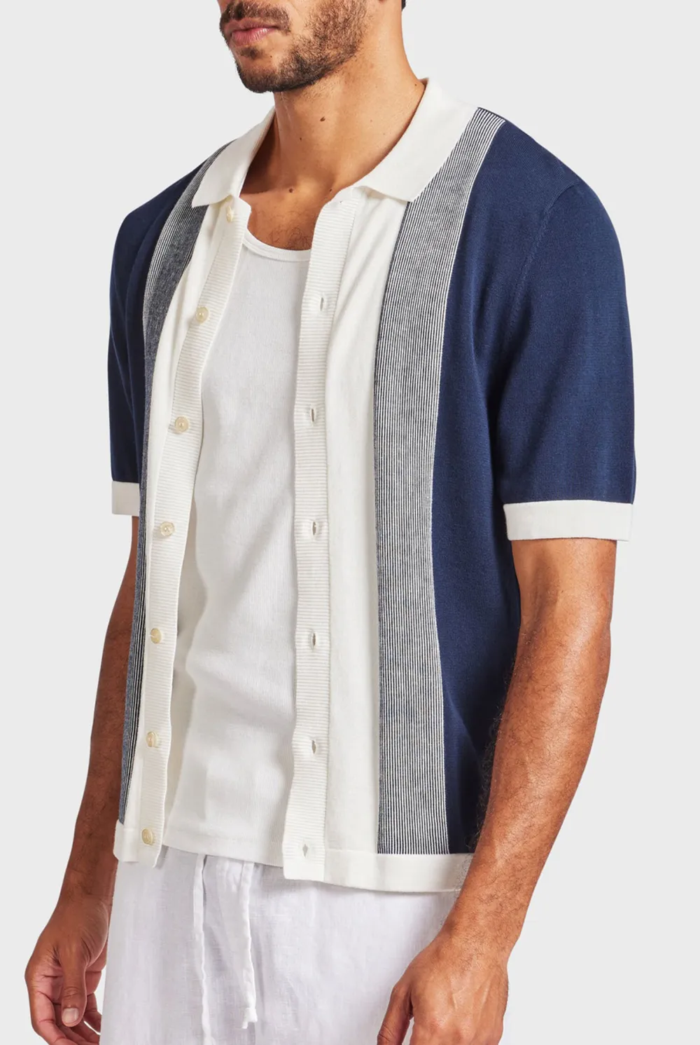 Jackson Stripe Knit SS Shirt-Oatmeal