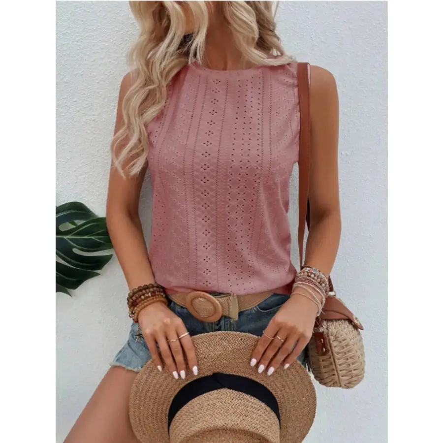 Eyelet Round Neck Tank