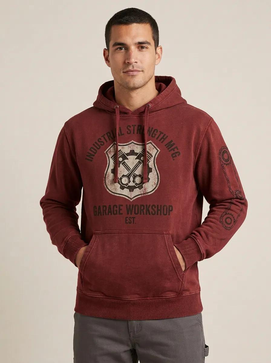 Men's Mechanic Garage Workshop Piston Gear Graphic Hoodie