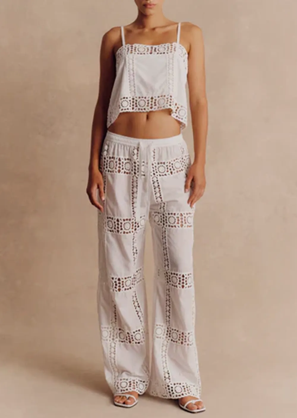 EYELET WIDE LEG PANTS