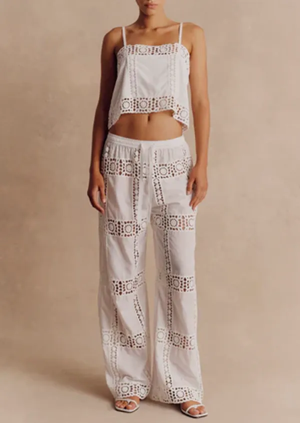 EYELET WIDE LEG PANTS