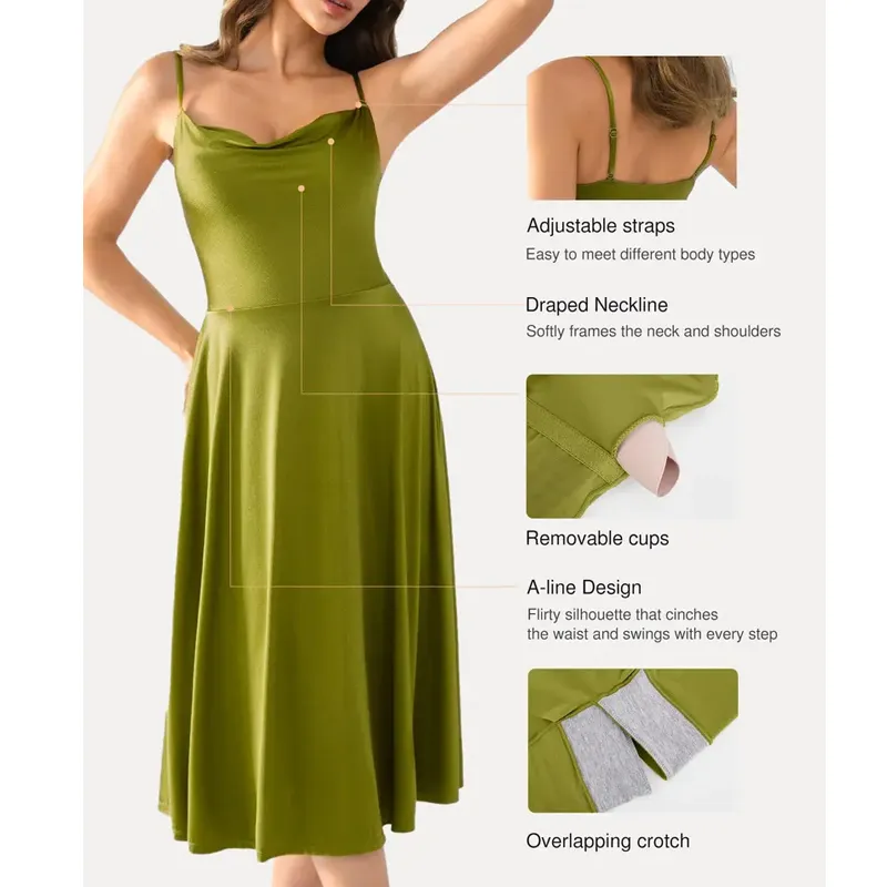 Satin Midi Slip Dress with Cowl Neck and Flared Hem