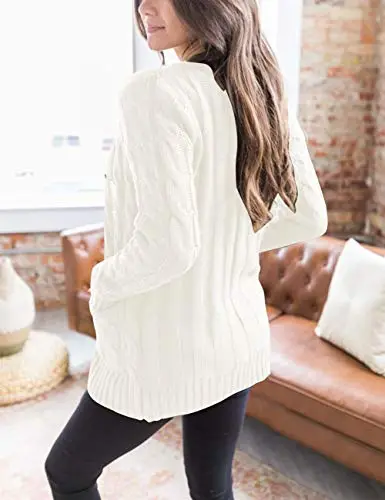 Women's Long Sleeve Cable Knit Sweater Open Front Cardigan Button Loose Outerwear