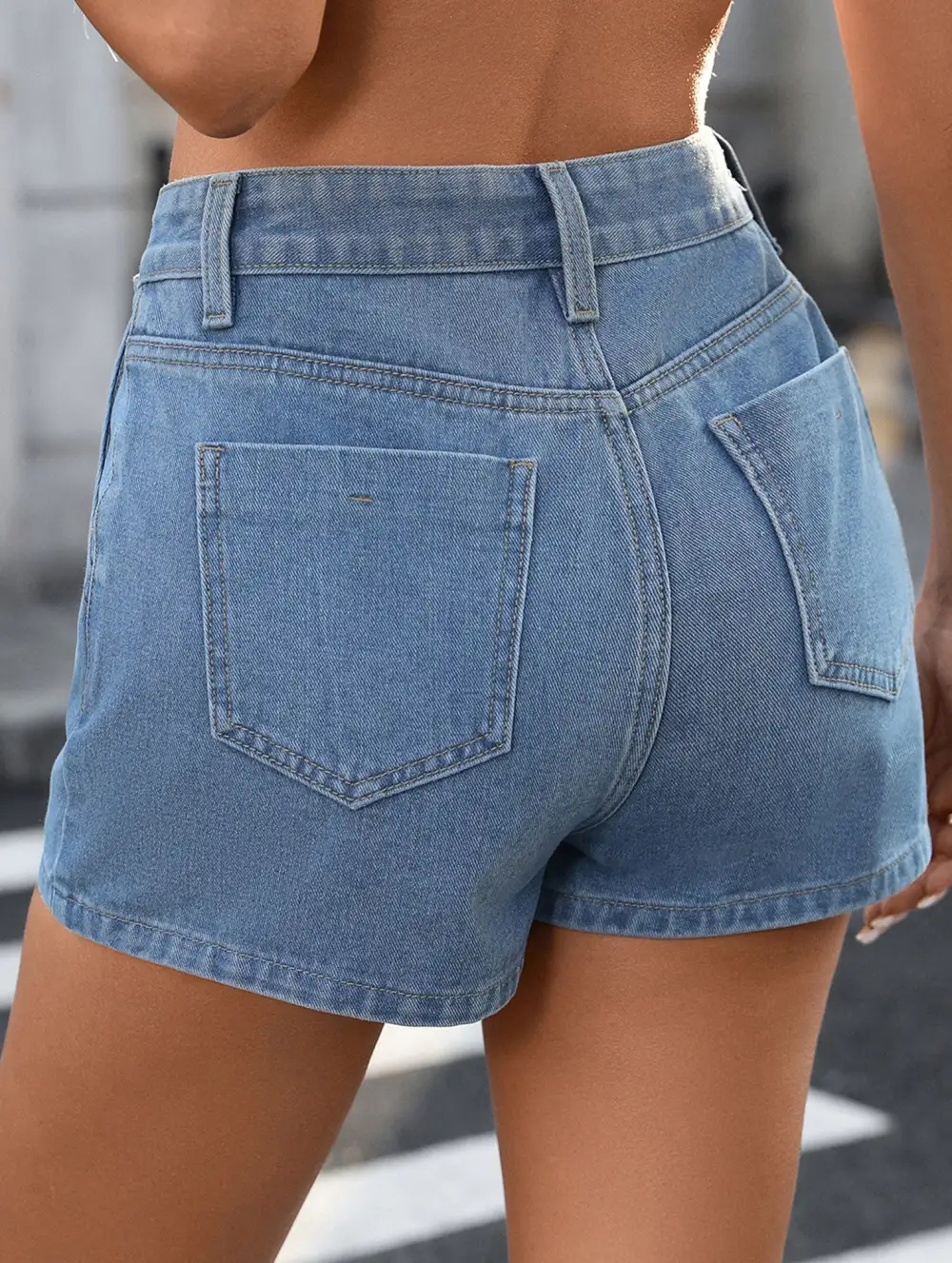 Washed Button-Embellished Irregular Denim Skirt Pants