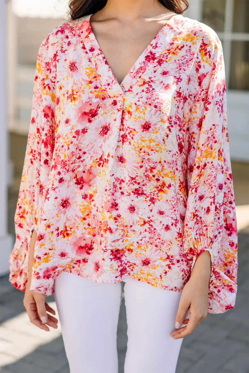 Modern Floral Bubble Sleeve Blouse