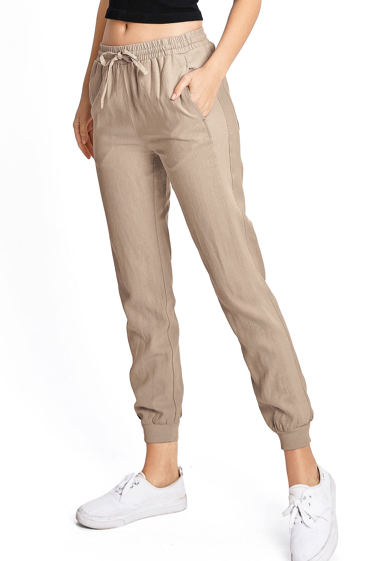 Beige Linen Drawstring Joggers