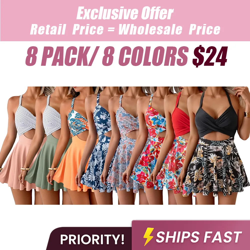 Women's Cut-Out V-Neck Wrap-Tie Open-Back One-Piece Swimdress