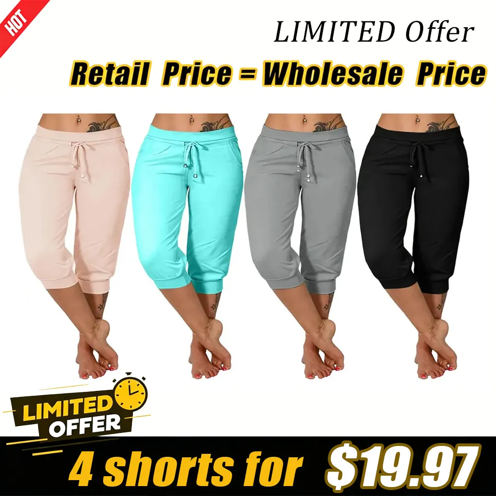 🔥Women's drawstring waist plain capri pants