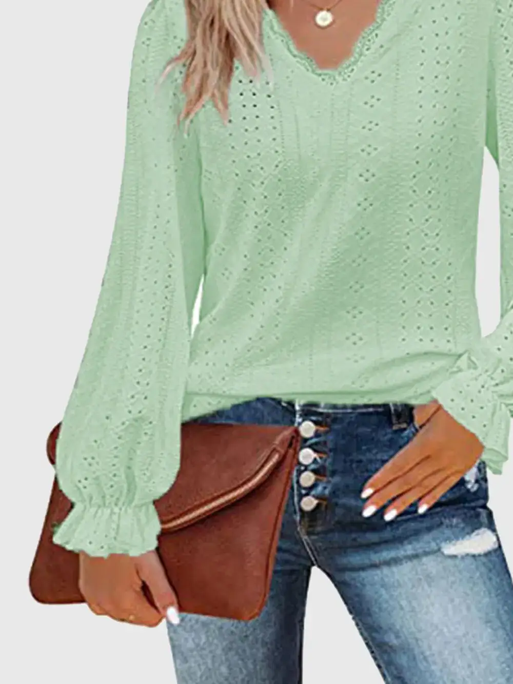Everyday Soft Eyelet V-Neck Blouse