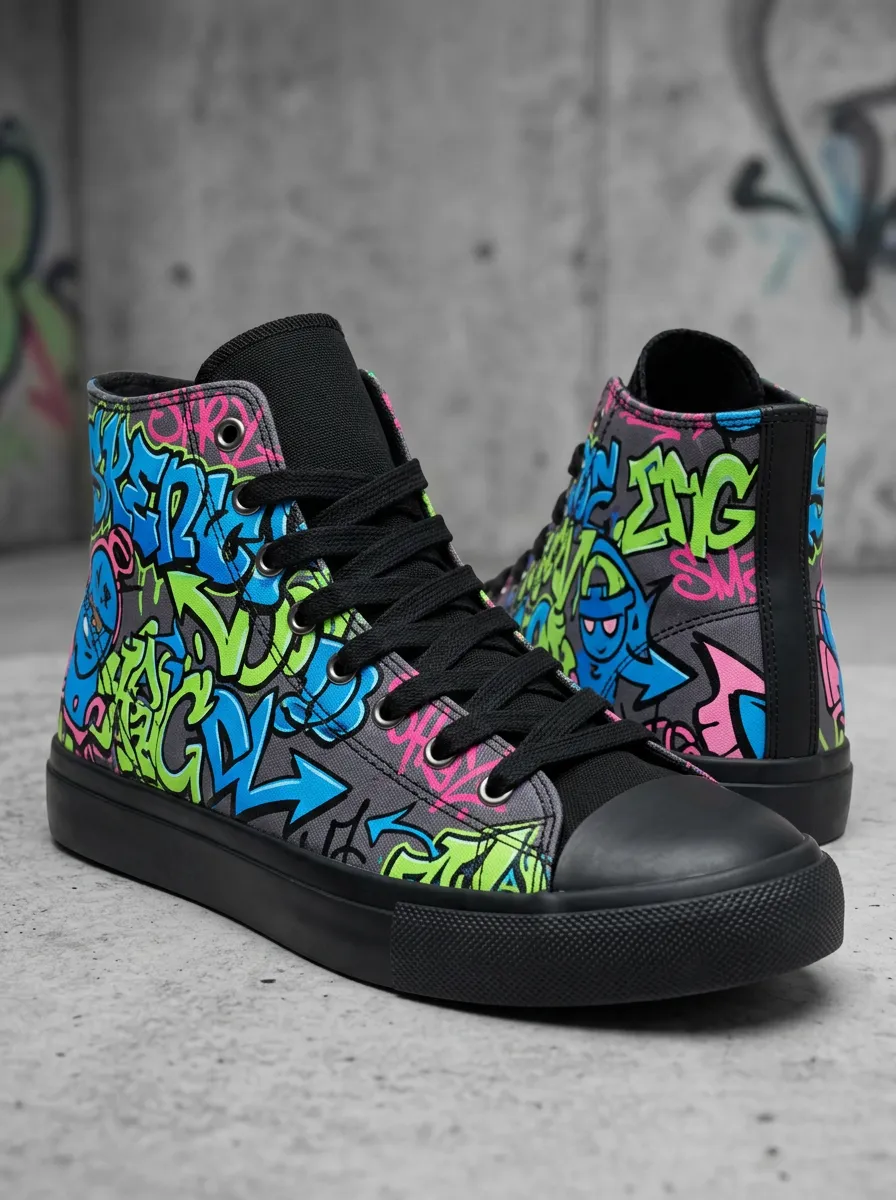 Classic Streetwear Graffiti Art Printed Canvas Shoes