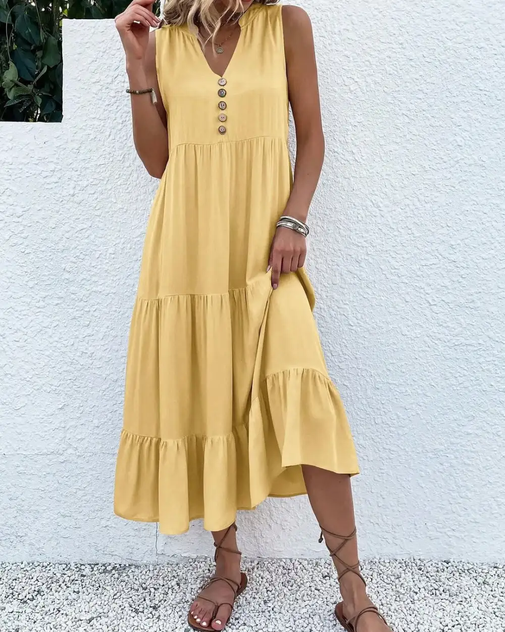 12PACK-Contrast Color Cotton And Linen Casual Dress