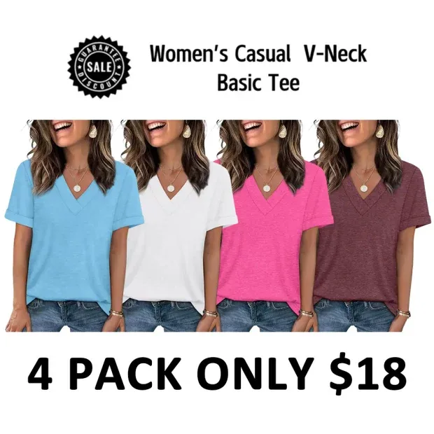 Women's Summer Short-Sleeve Basic Casual V-Neck T-Shirt 2026