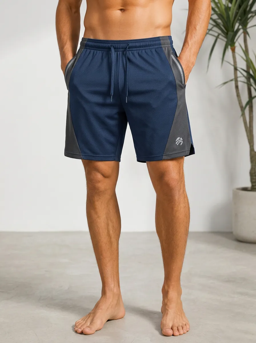 Men's Athletic Gym Training Colorblock Mesh Printed Shorts