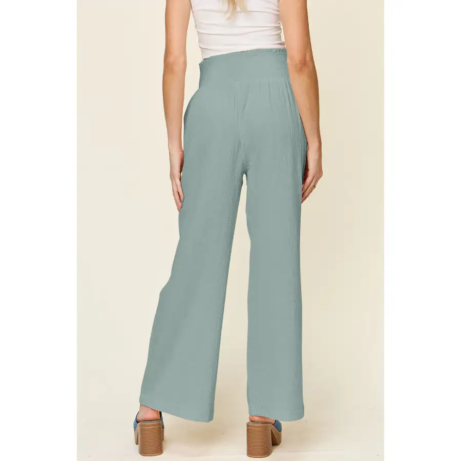 Full Size Texture Smocked Waist Wide Leg Pants