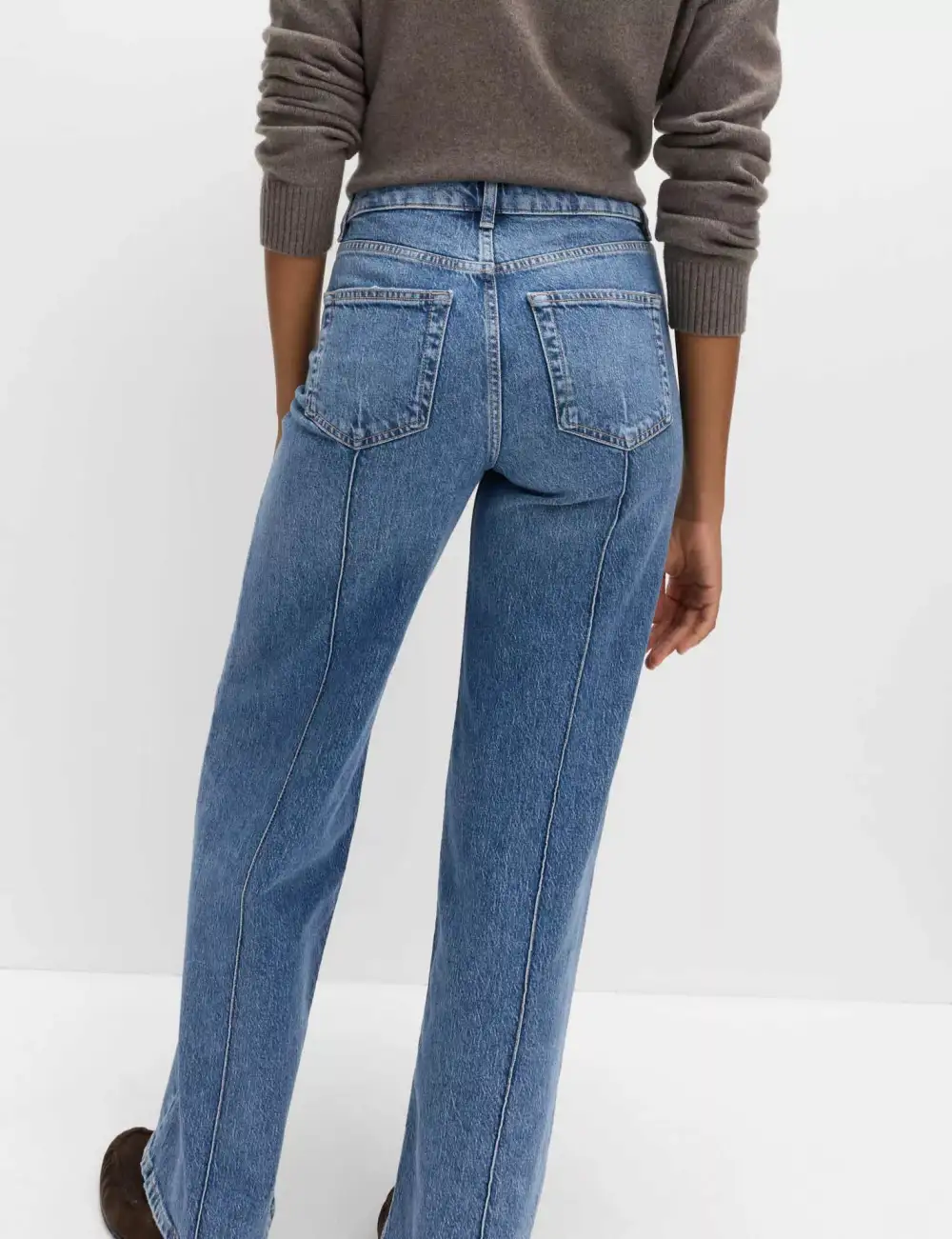 Wide Leg Jeans With Front Seam Detail