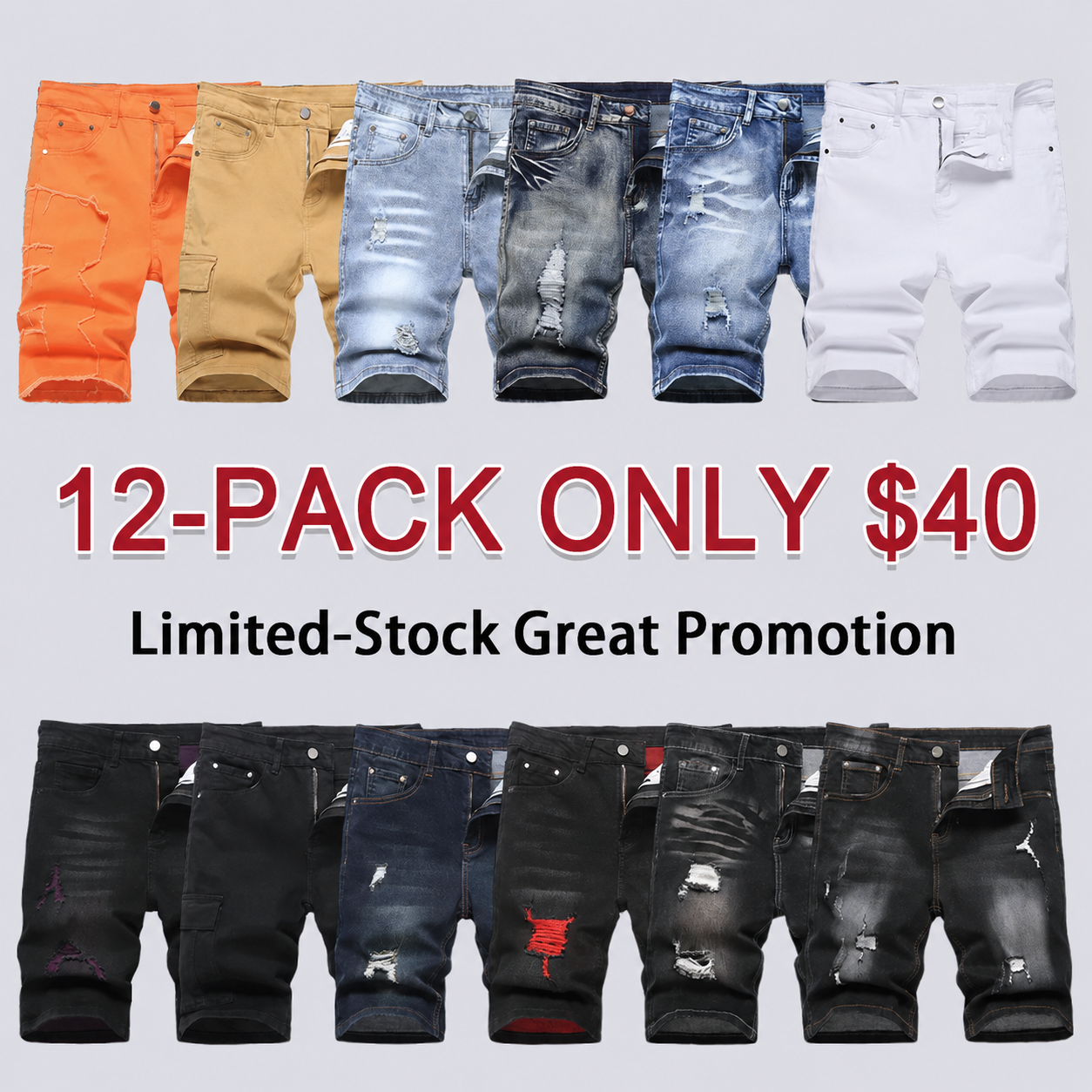 Men’s Ripped Denim Shorts – Stretch – Distressed Street Style