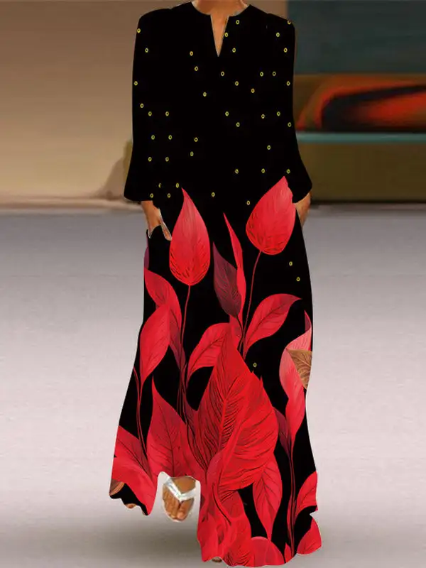 Printed Long Neck Maxi Dress