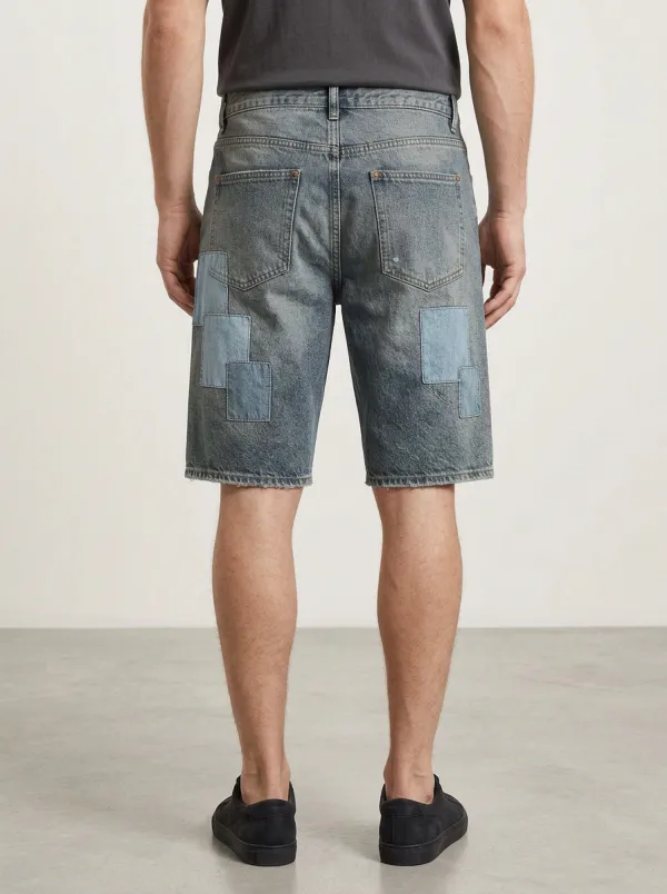 Men's Classic Patchwork Distressed Raw Hem Street Inspired Distressed Denim Shorts