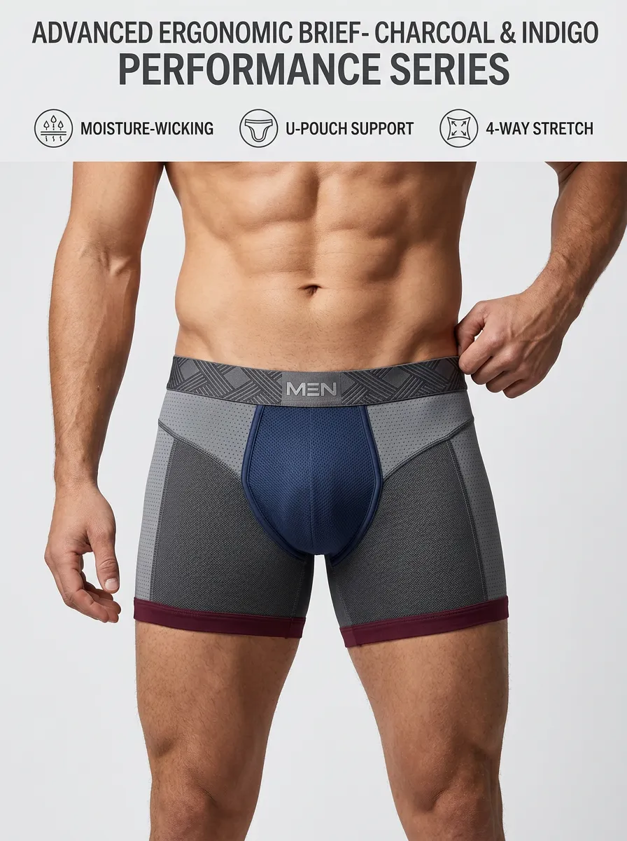 Men's Ergonomic Performance Charcoal Indigo U-Pouch Briefs