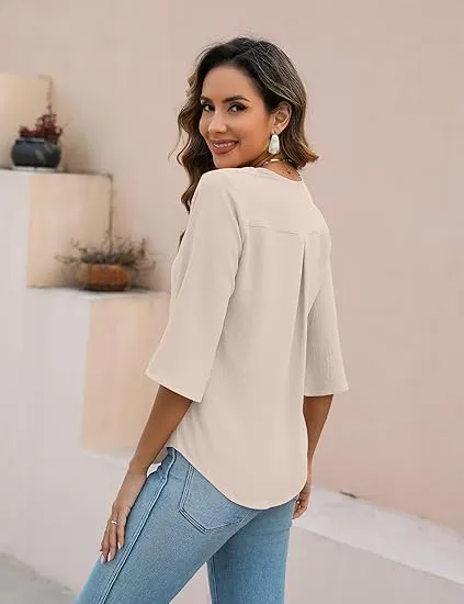 7PACK-Casual Blouses 3/4 Sleeve V Neck Ruffle Tops