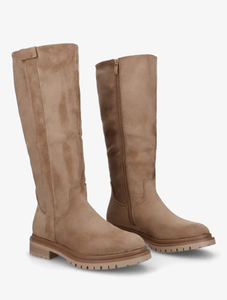 Classic Lug Sole Block Heel Faux Suede Knee High Boots