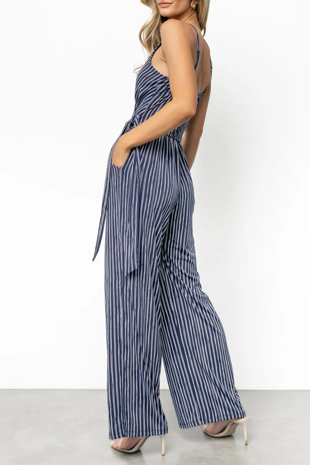 Classic Versatile Casual Breathable Navy Stripe Jumpsuit