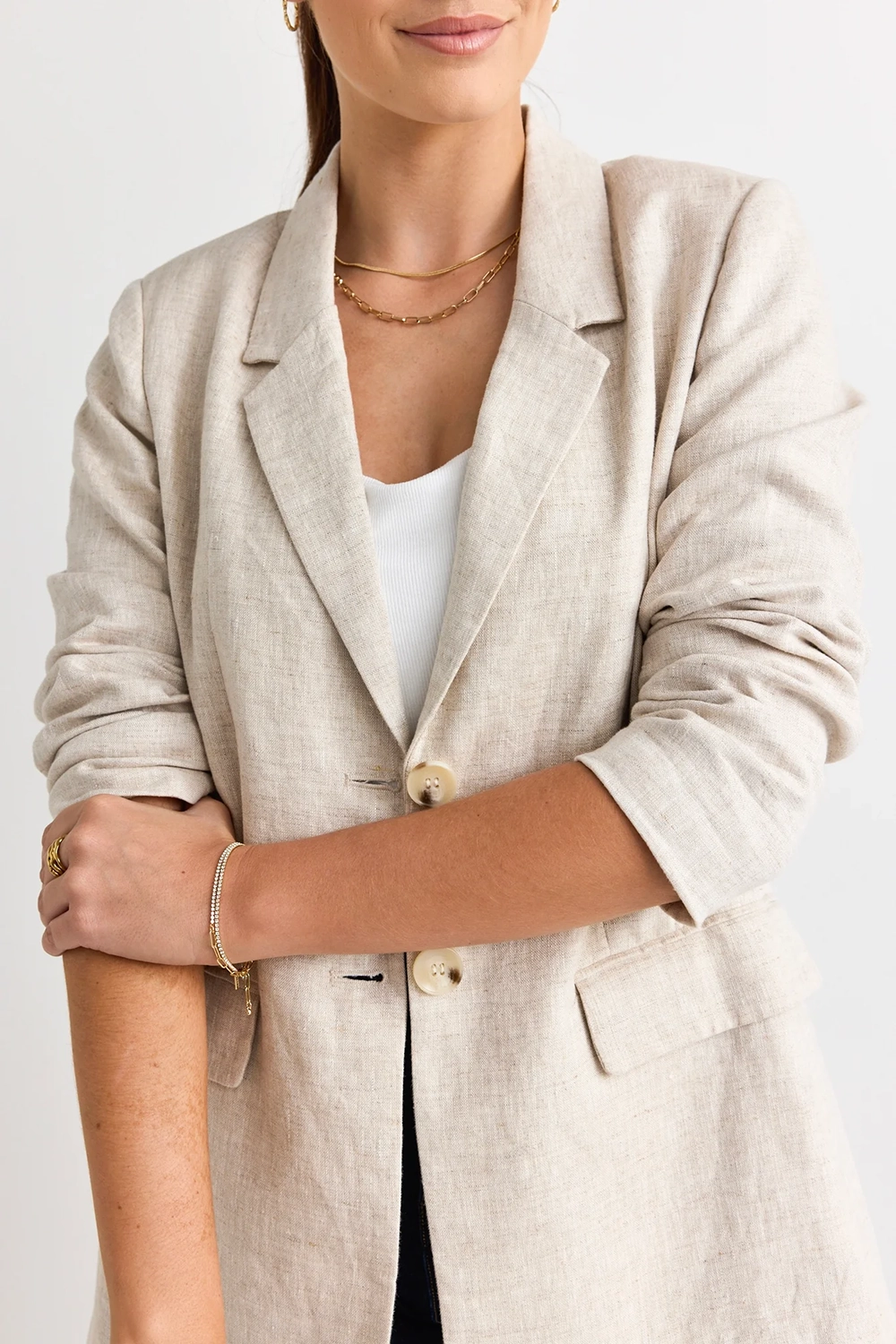 Natural Linen Single - Breasted Blazer