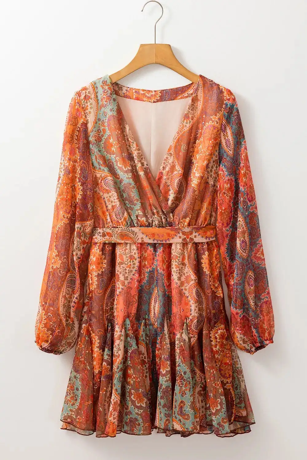 Boho Paisley Long Sleeve Mini Dress