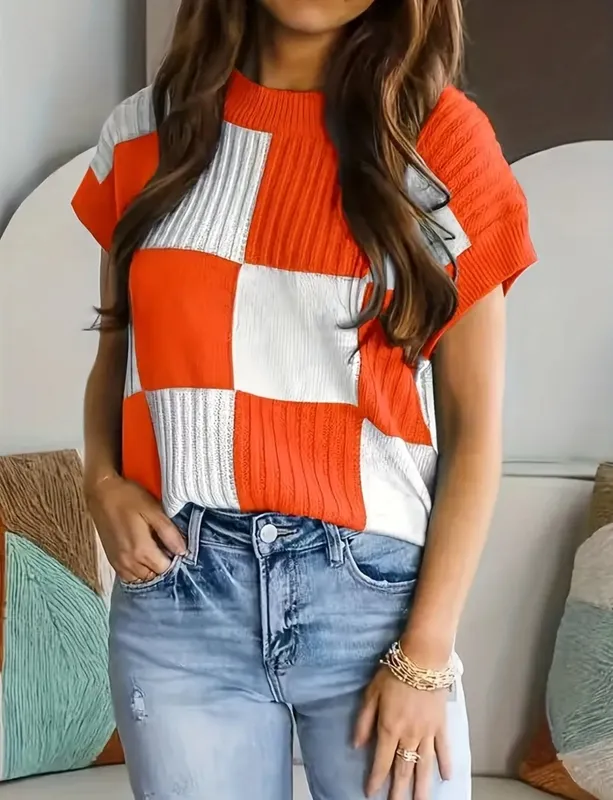 Orange and White Checkered Tee
