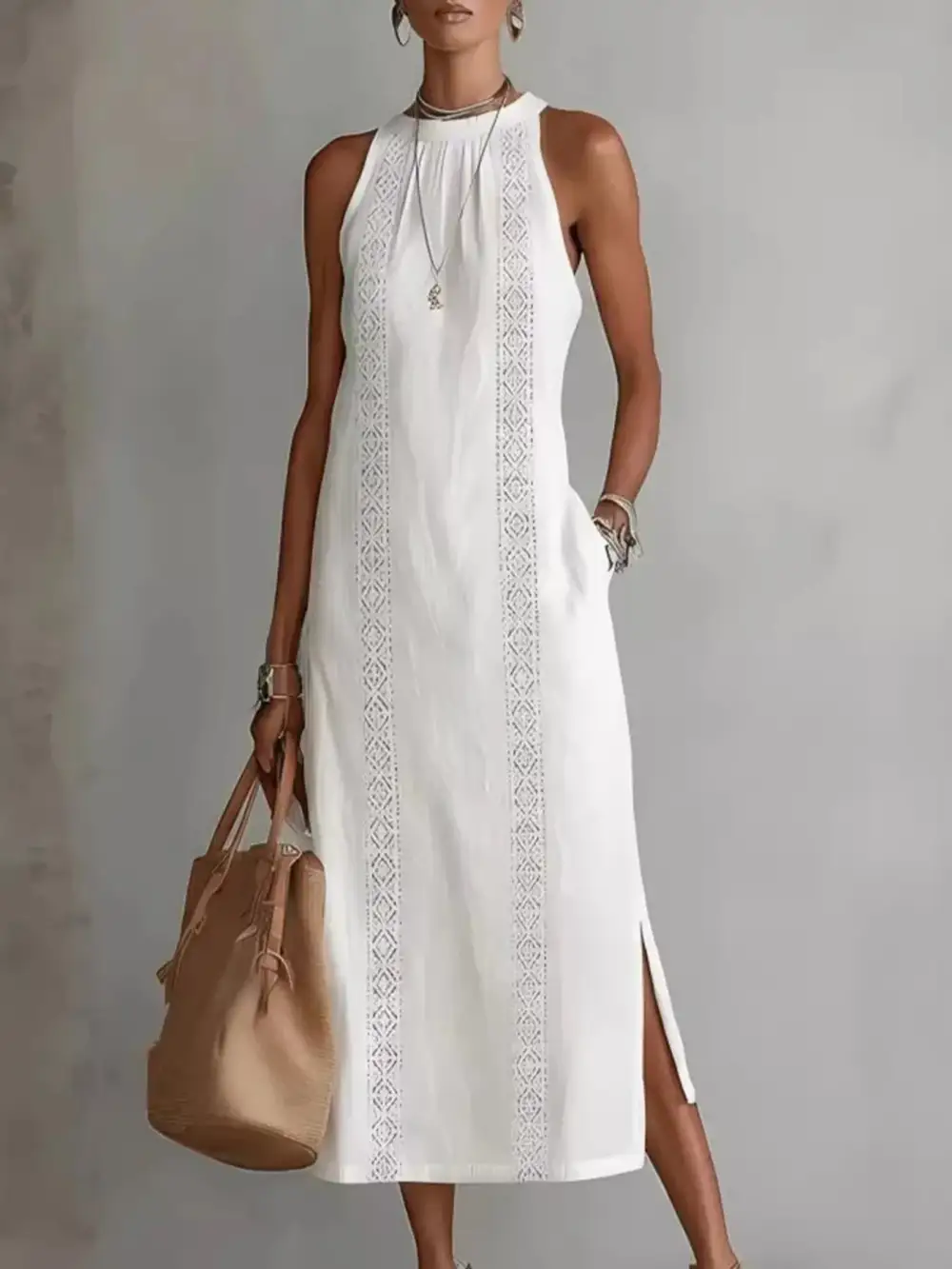 Slit Sleeveless Midi Dress