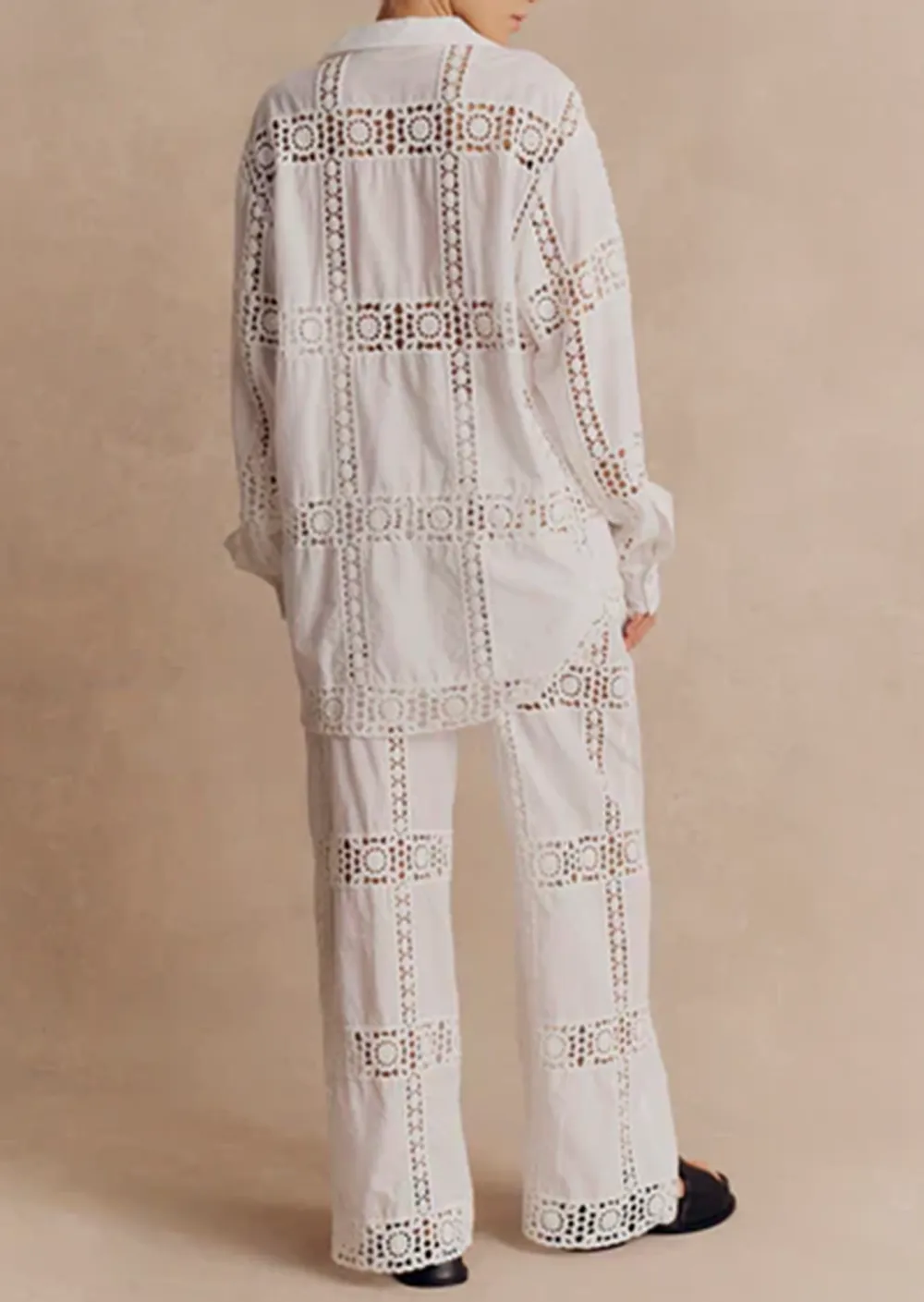 EYELET WIDE LEG PANTS