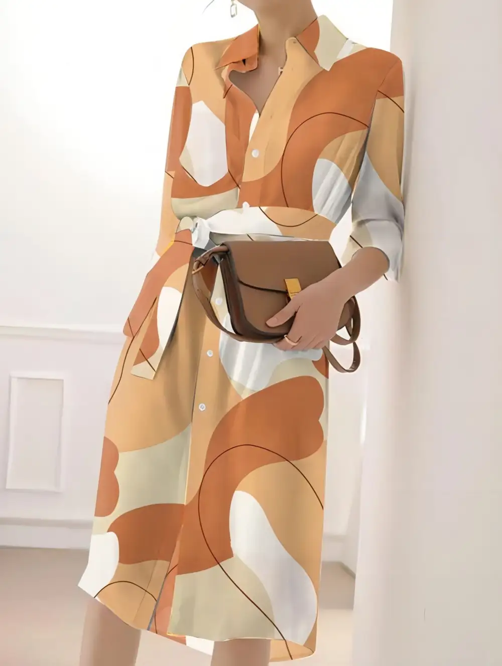 Geometric Print Split Hem Button Dress