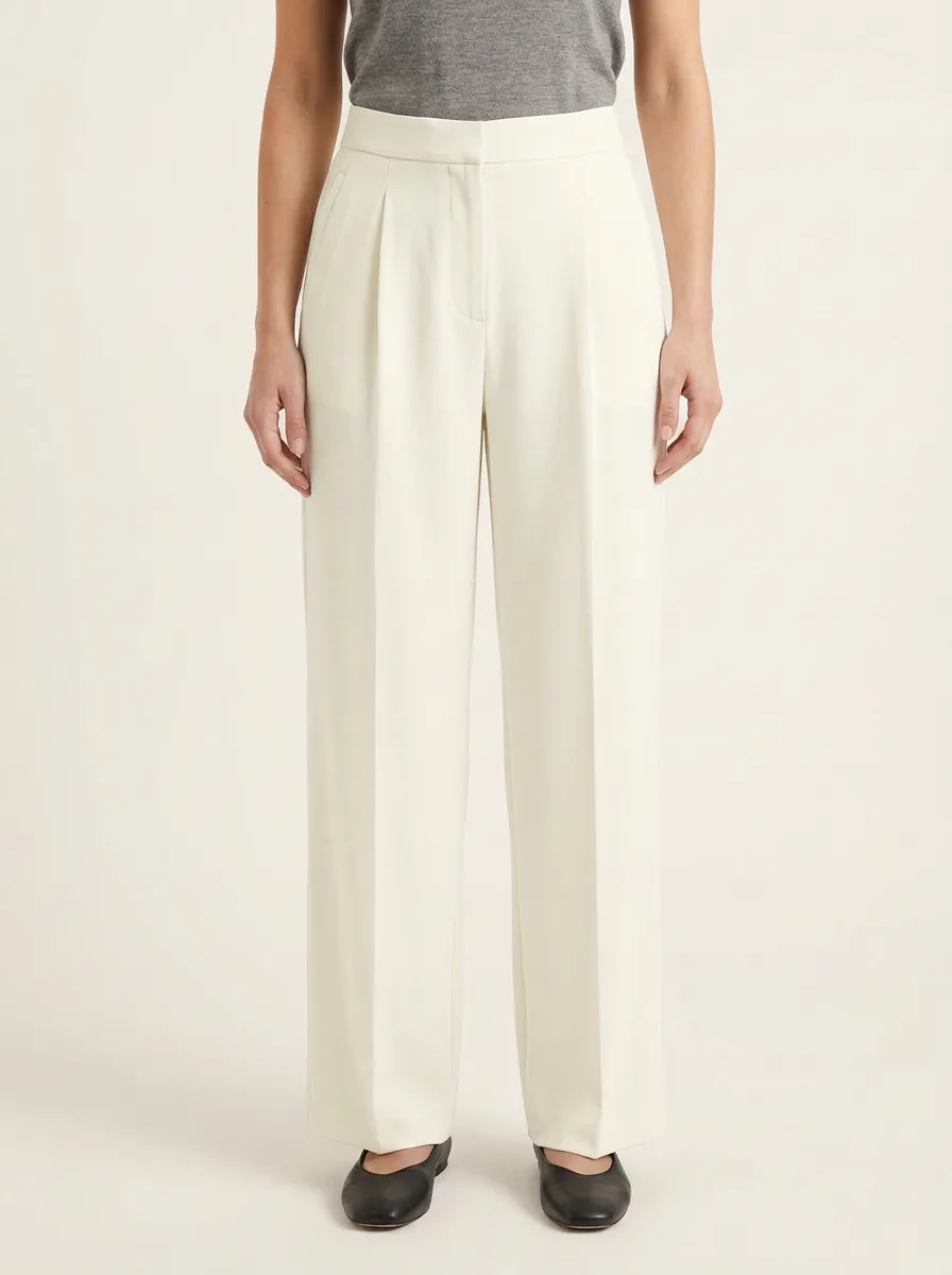 Structured Pleated Wide-Leg Trousers