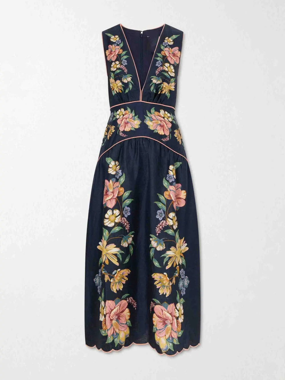 Sleeveless V Neck Floral Print Midi Dress