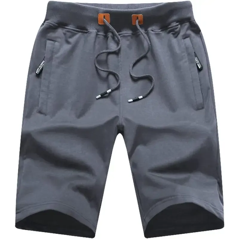 Men's drawstring shorts with zip pockets, elastic waistband, casual loungewear shorts