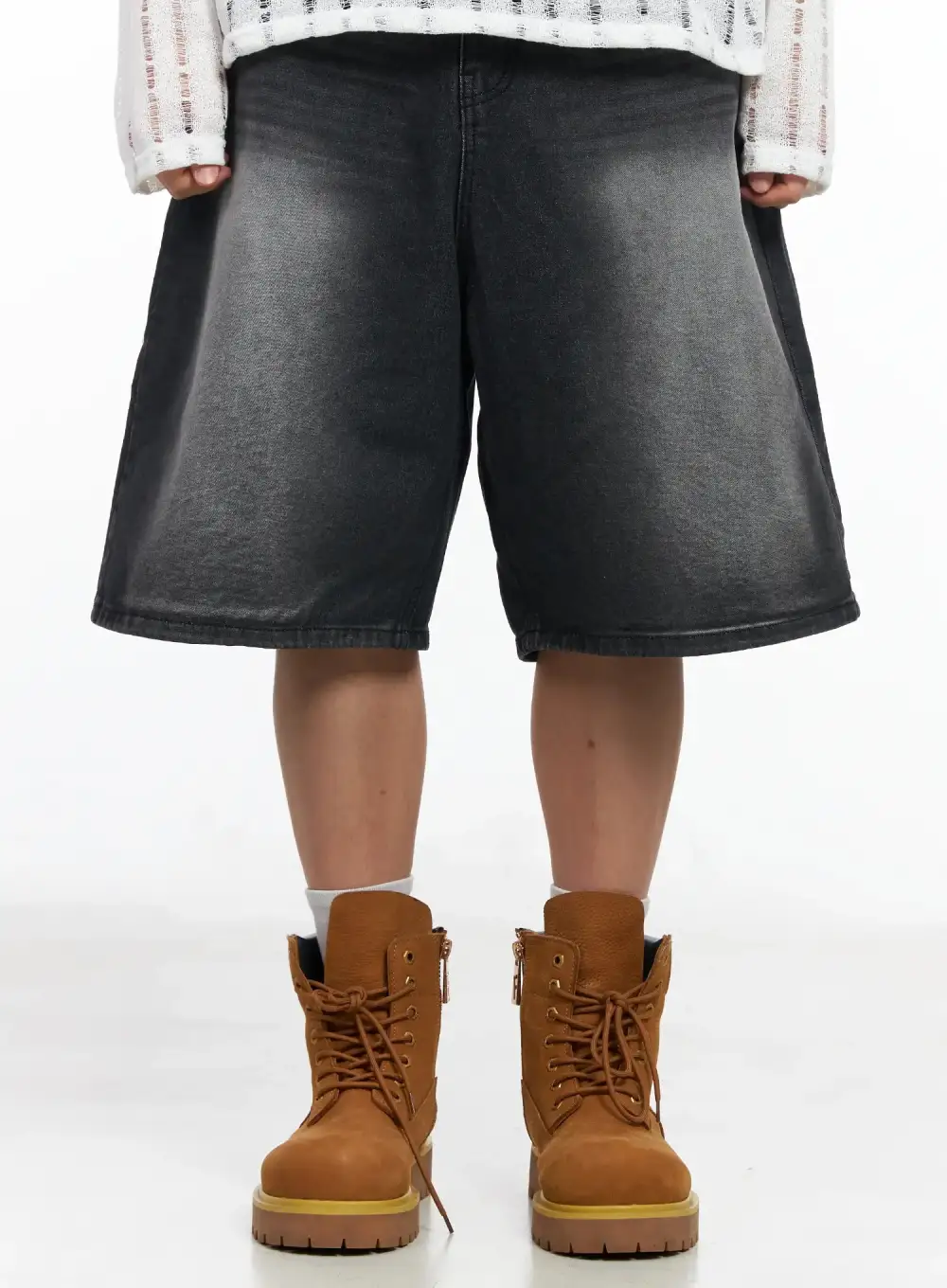 Men's Wide-Fit Washed Bermuda Denim Shorts