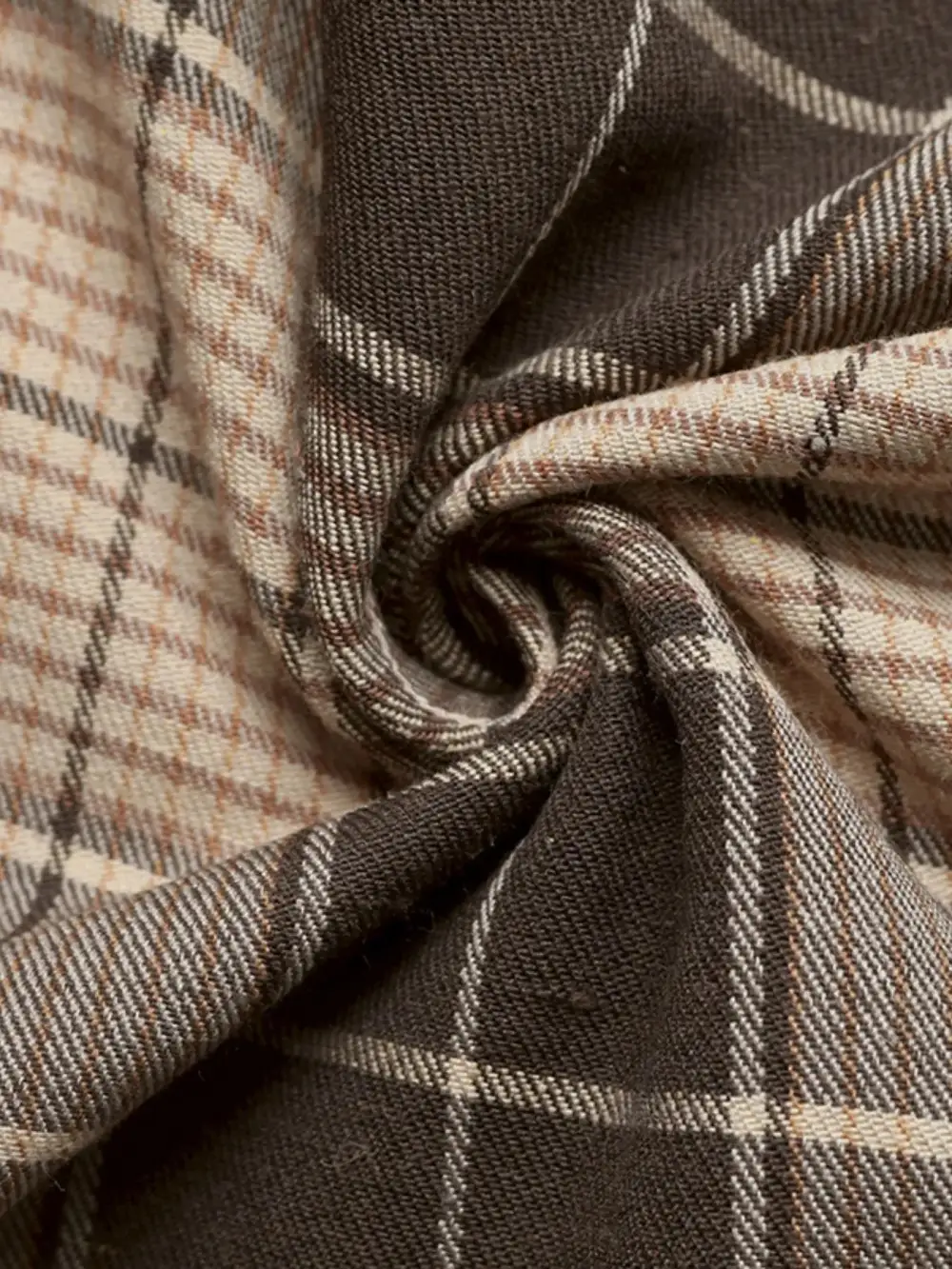Textured Detail Plaid Button Front Long Sleeve Dress