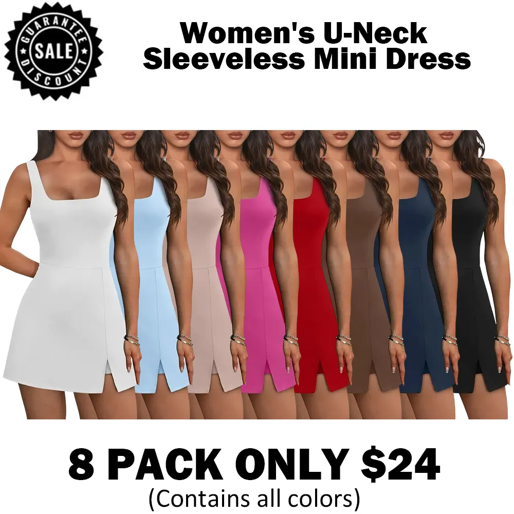 🎉Hot Sale🔥-Women's U-Neck Sleeveless Mini Dress🔥8-Pack - All Colors Included