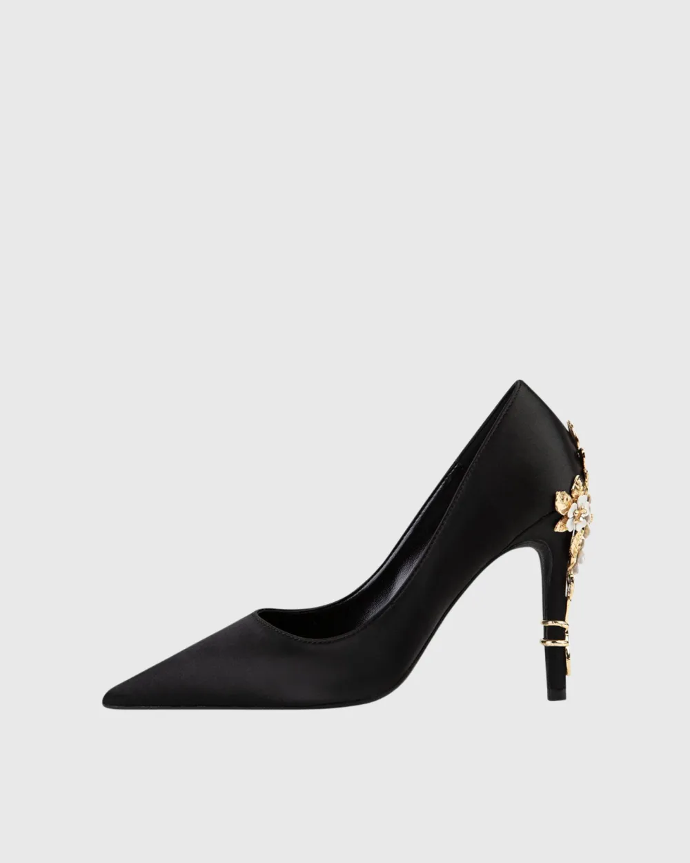 Metal Flower Heels in Black