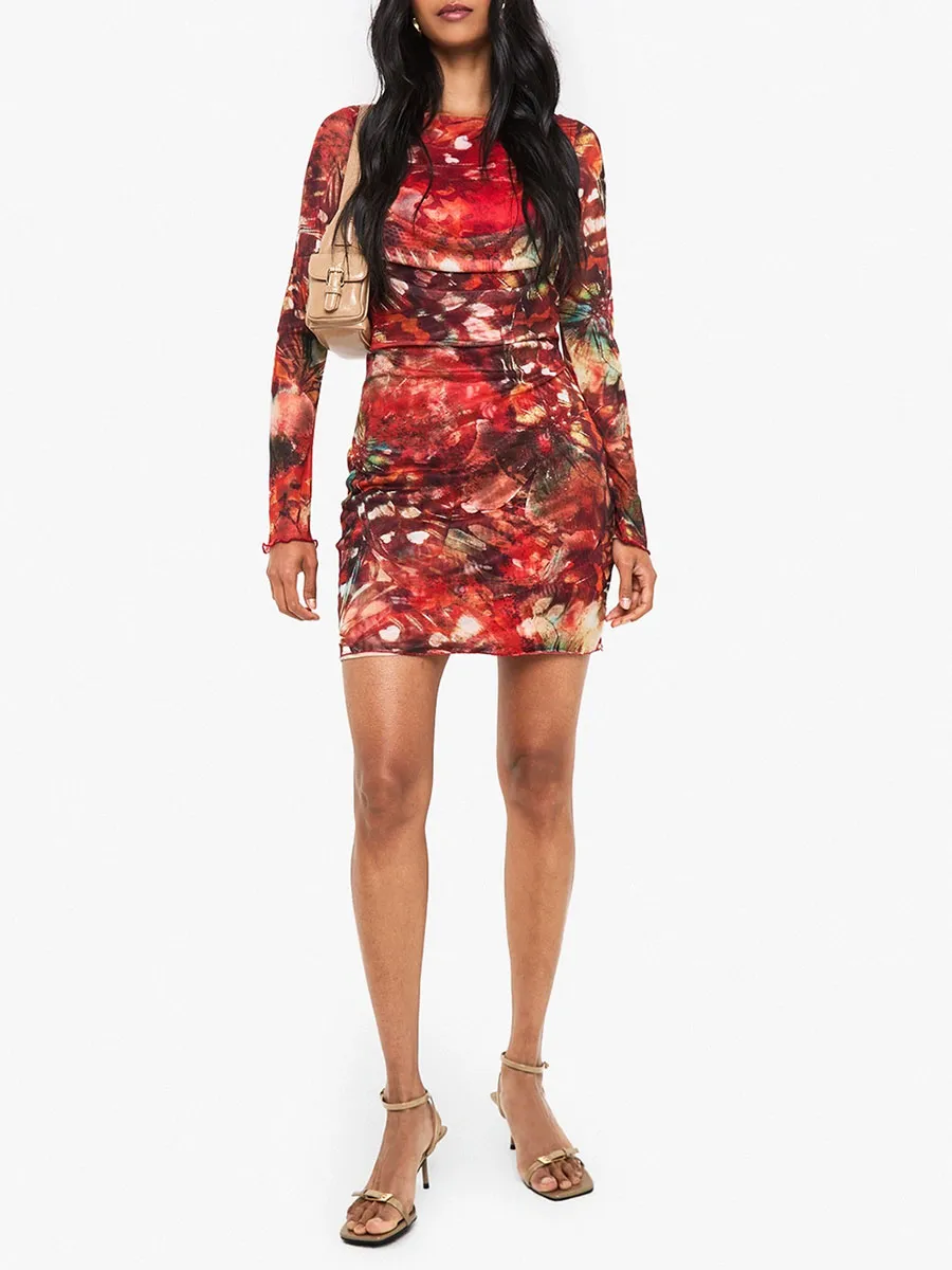 Women's Stylish Smudge-Print Bodycon Mini Dress