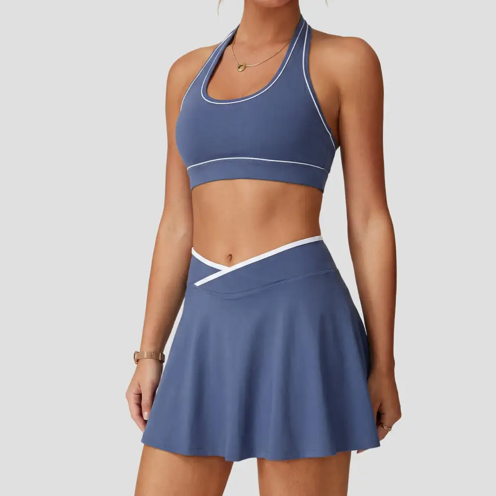 Brushed Contrast-Trim Bra, Skort and Shorts Active Set